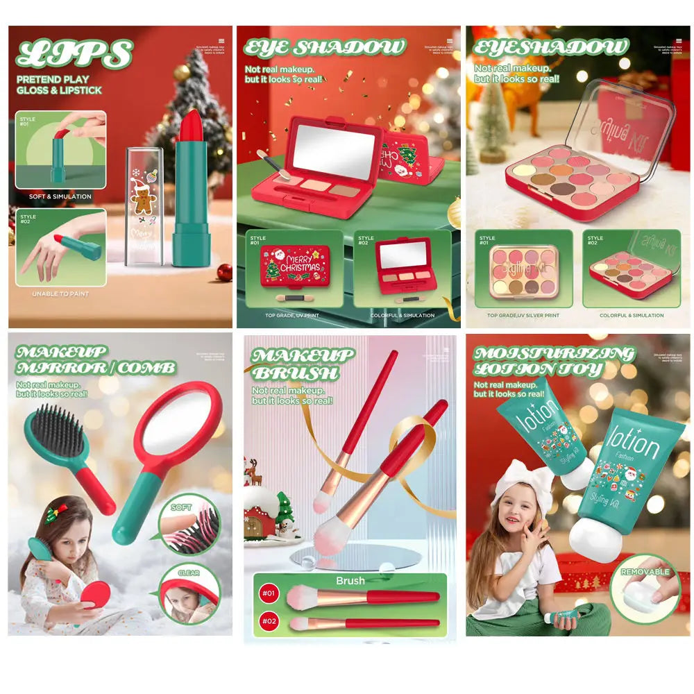 Kids Xmas Simulation Cosmetics Set Pretend Makeup Toys Girls Play House Simulation Make up Educational Toys for Girls Fun Game