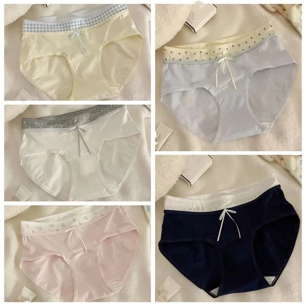Lingerie Mid-waist Underwear for Women Bow Patchwork Women's Sweet Panties Large Size Underpants Cotton Briefs Lady