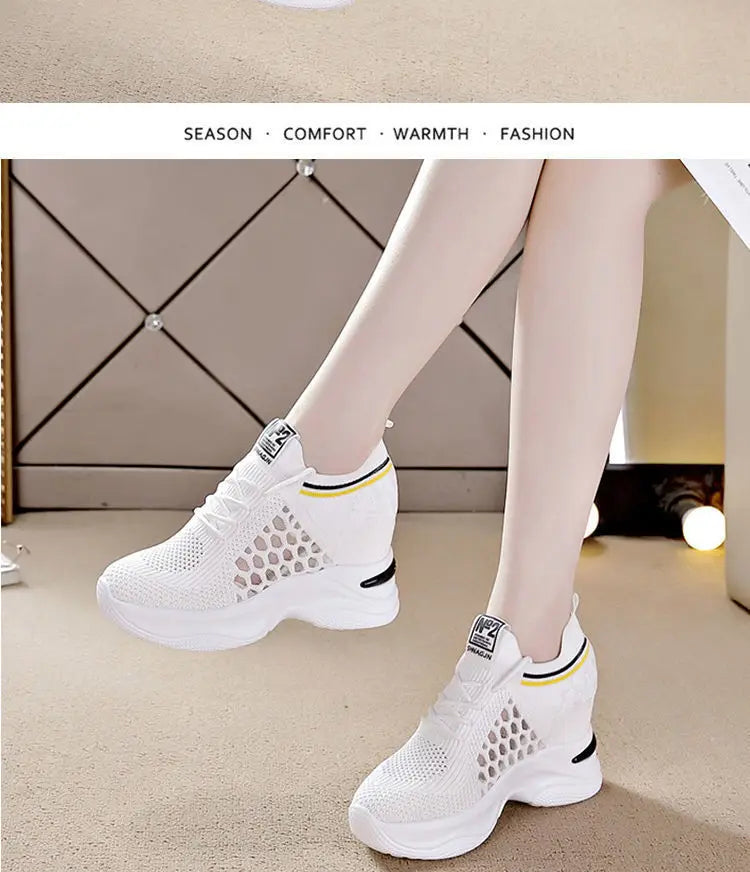 Shoes for Women The New Fashion White Sport  Summer 2022 Casual Breathable Hollow Out Platform Sneakers Comfortable High Heels
