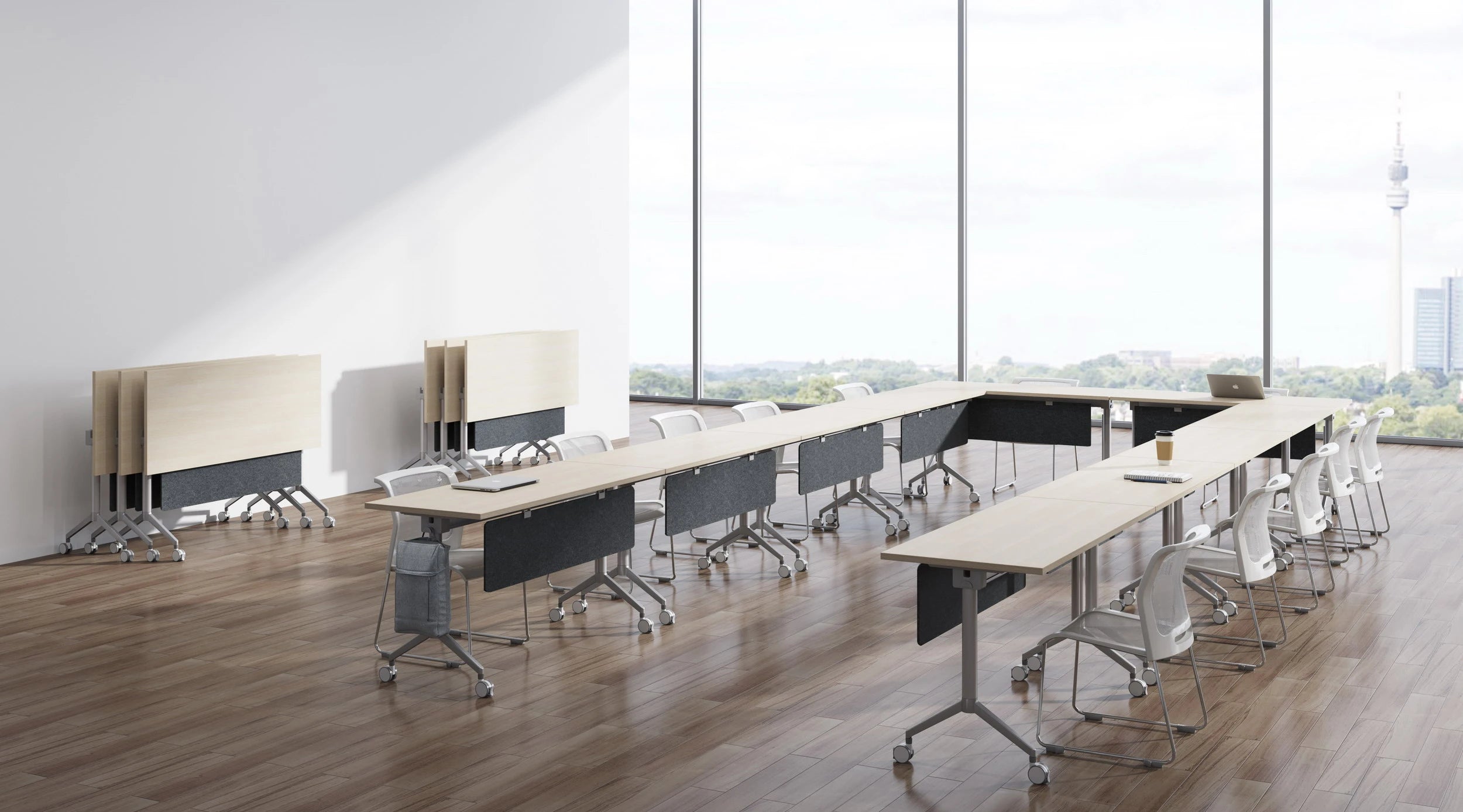 Modern Design Foldable Table With Wheels For Office For Business Meeting & Training Room Easy To Move & Store