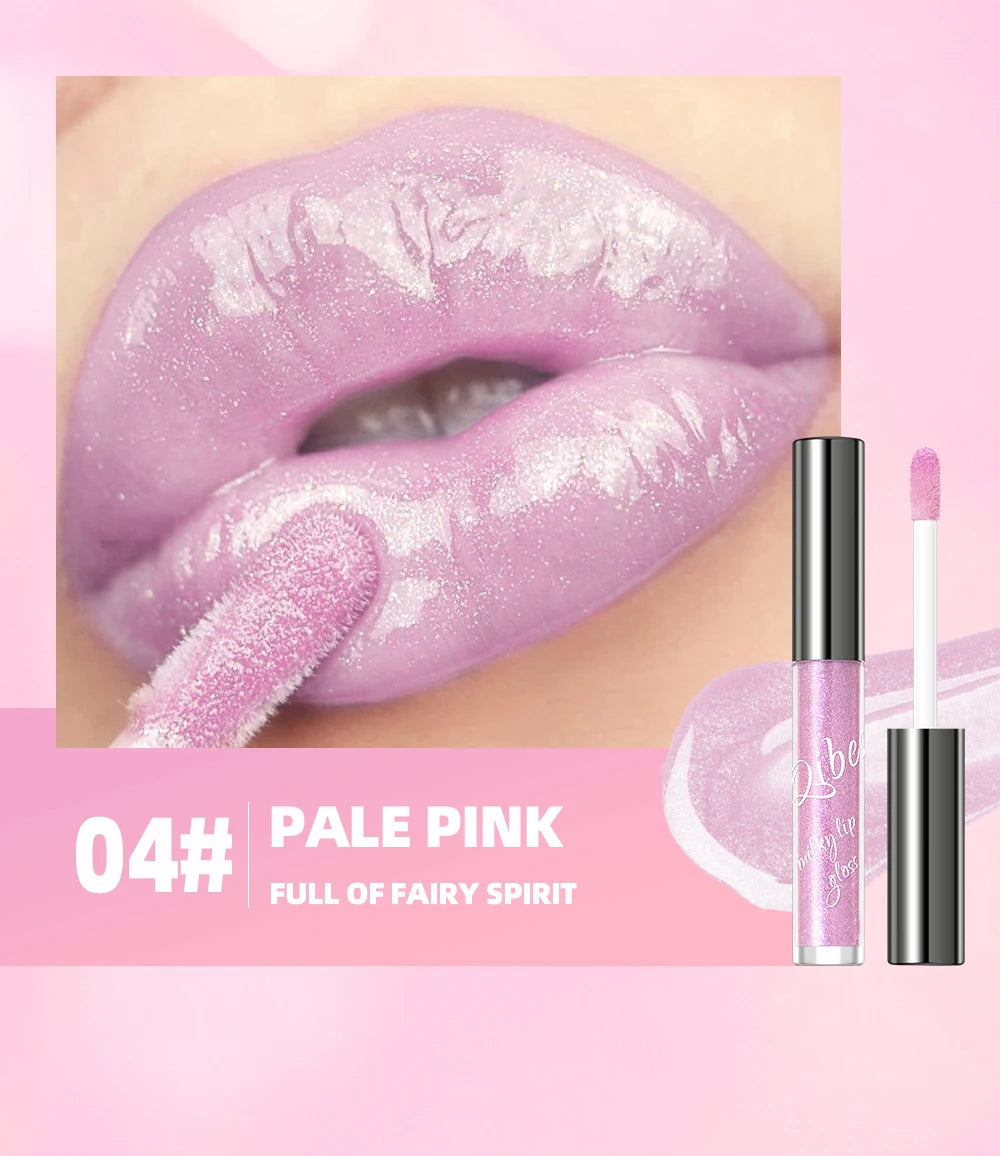 QIBEST Purple Lip Gloss Shimmer Lip Tint Moisturizing Long-Lasting Shine Lip Stain Diamond Hydrating Lip Stain Tint Cosmetics