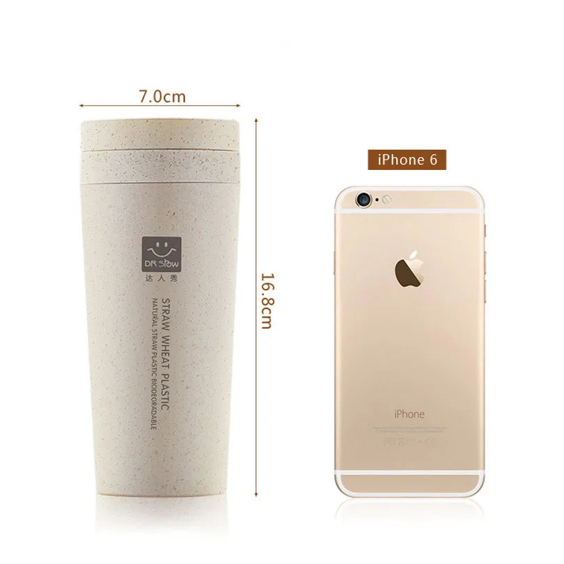 Portable 300ml Thermos Bottle Healthy Plastic Wheat Fiber Cup Double Layer Thermal Mug Office Coffee Tea Water Bottle Travel Mug