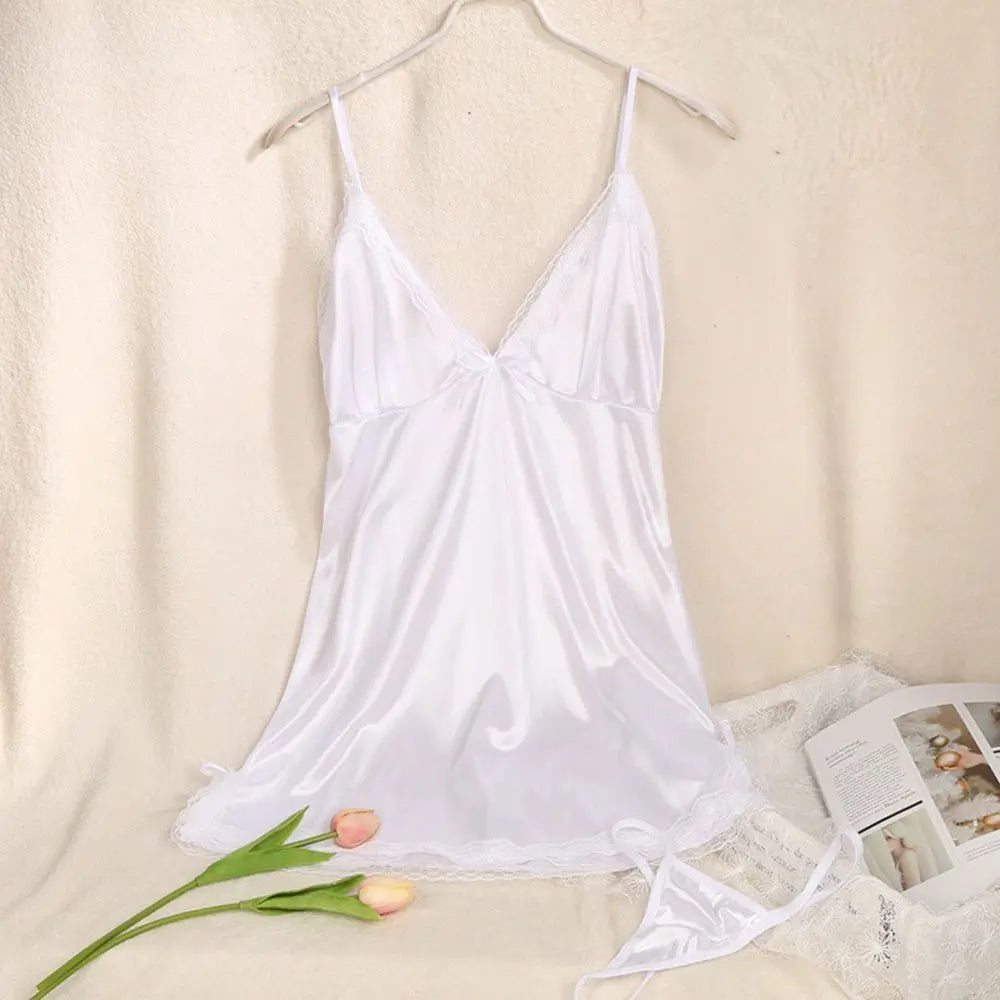 Lingerie Sexy for Women Silk Satin Lace Ladies Nightwear Sleepwear Skirt Nightdress