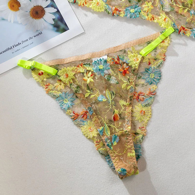 Women Bra and Briefs Sets Lace Flower Embroidery Sexy Perspective Underwire Erotic Lingerie Panty Two-Piece Underwear Set 2026