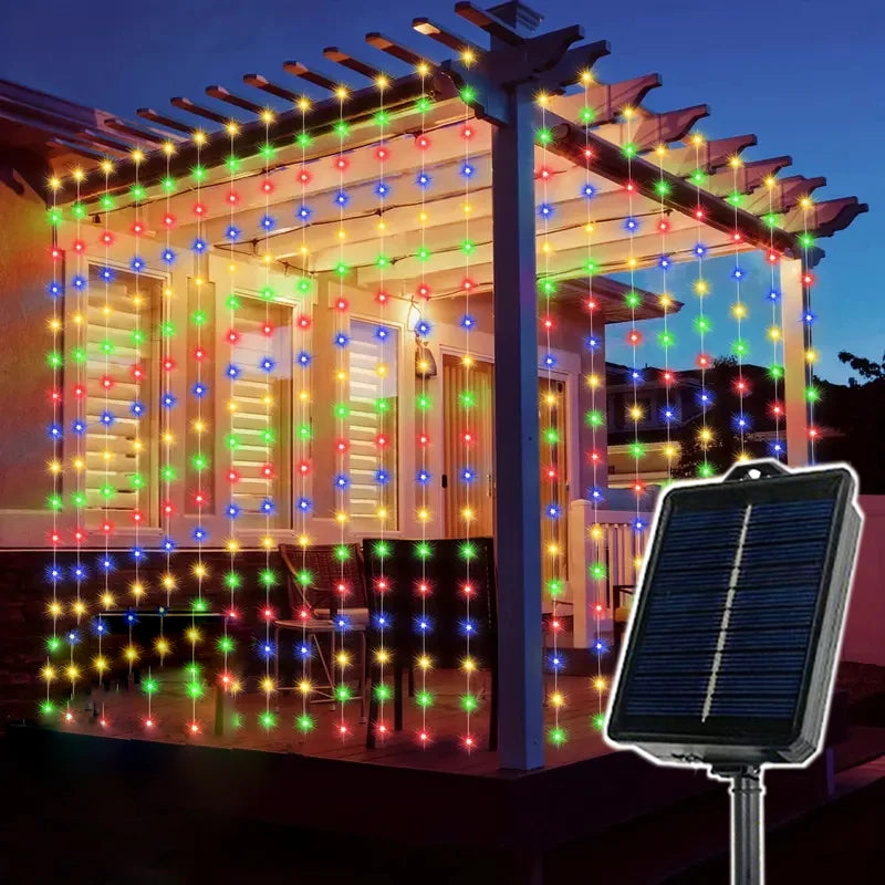 600/300/200/100LED Solar Curtain Lights Outdoor Fairy Lights LED Lights Christmas Wedding Decorations String Lights Garden Decor
