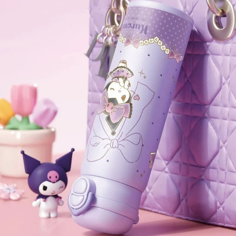 X&W Sanrio Thermal Cup Insulated Mug Kuromi Thermos Cups 316 Stainless Steel Double Drinking Straw Cup Portable Water Bottles