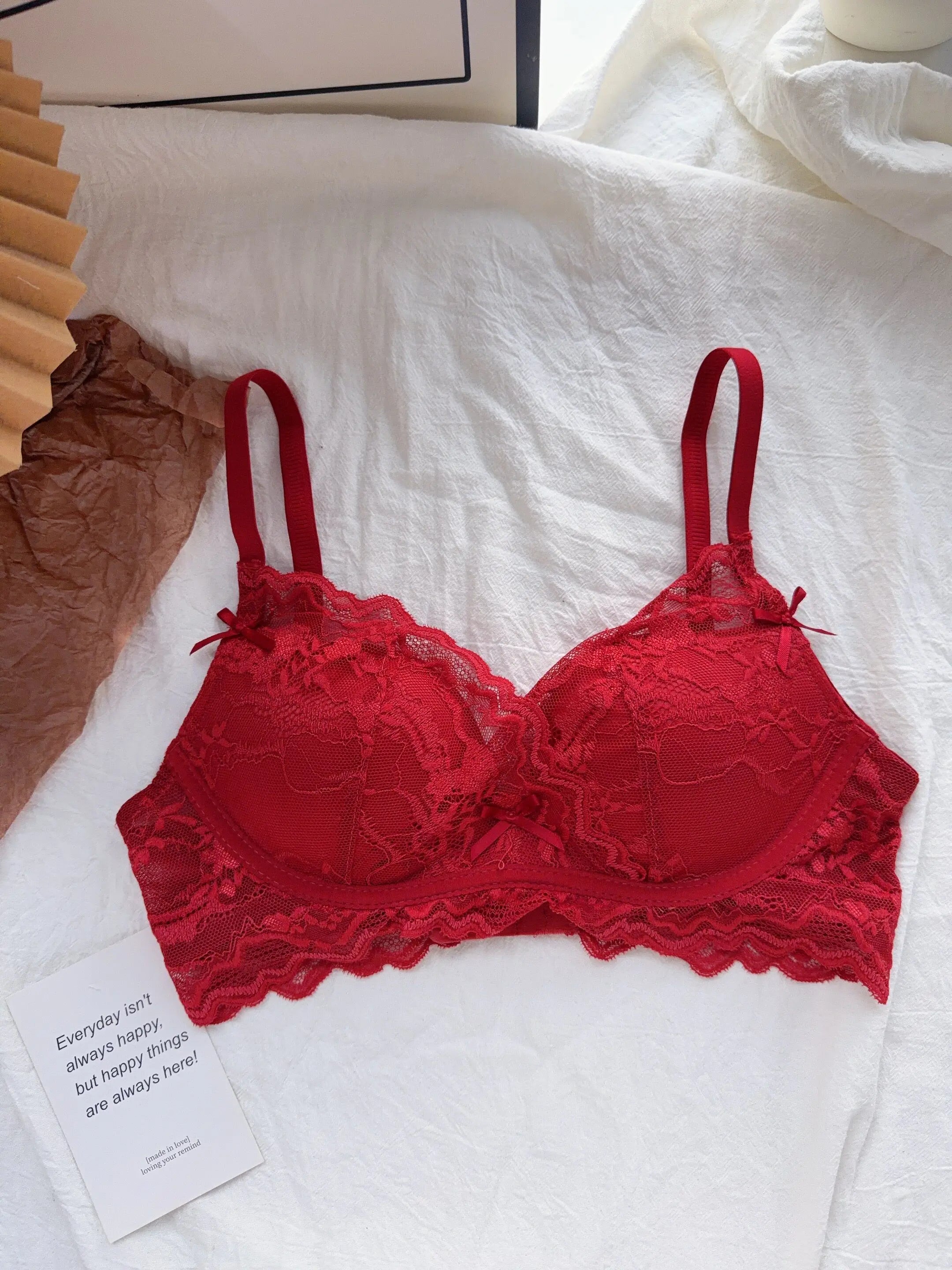 Cute Red Bra and Panty Set Women,Comfortable No Wire Push Up Lingerie,Sexy Bridal Wedding Lingerie Set,Girls Birthday Present
