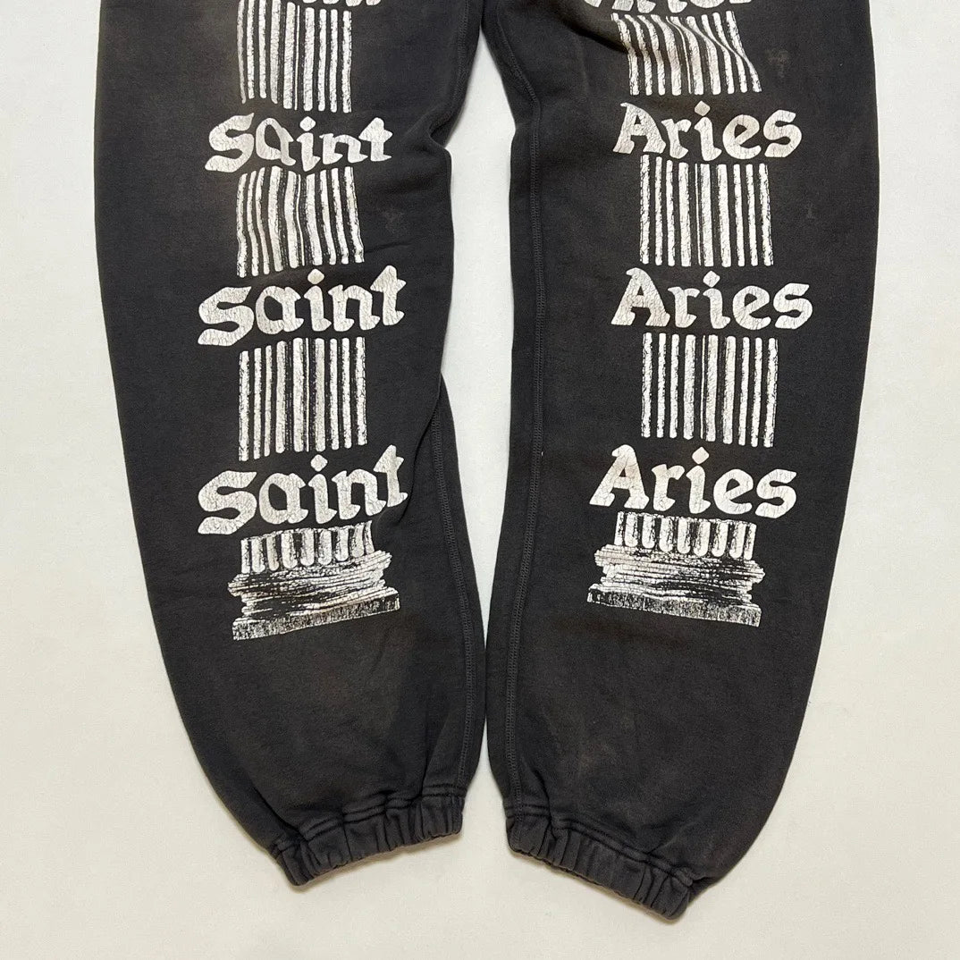 Aries  Collaborative New English Print Heavy Washed Cuffed Sweatpants Youthful Vitality All-Season Fleece-Lined ...