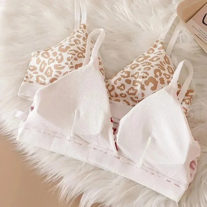 1/2/3/4Set Women Seamless Bra Set Low Waist Panties Leopard Bralette Sexy Vneck Sport Brassiere Female Cotton Underwear Set
