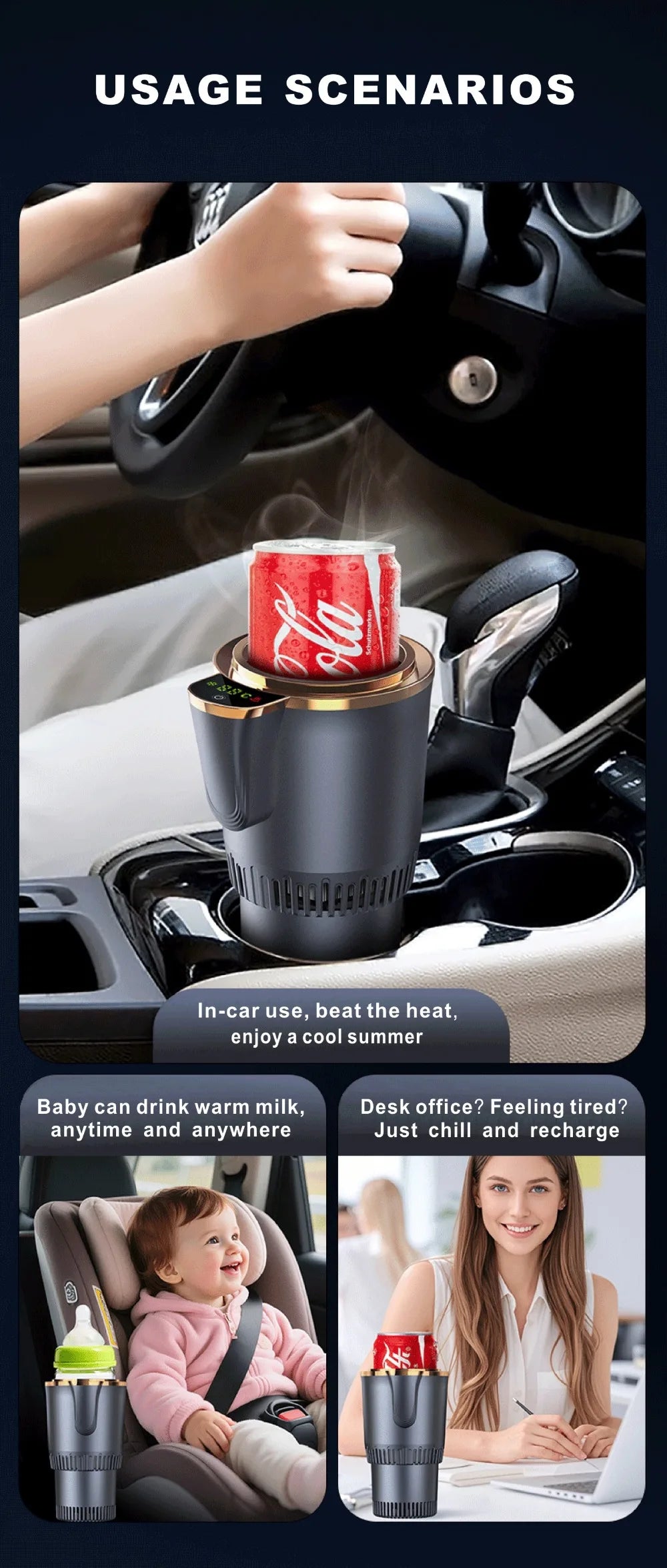 2-in-1 Car Heating and Cooling Cup With Display Screen 12V Button Control For Hot and Cold Functions Beverage Bottle Thermos Cup
