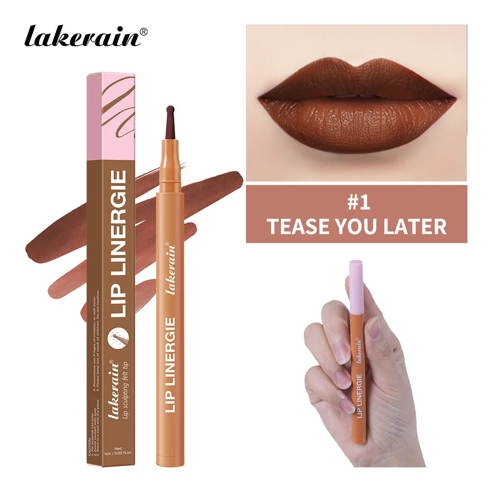 2-in-1 Lip Contour Lip Stain Pen Smudge-proof Non-stick Cup Moisturizing Lip Makeup Cosmetic Dual-Sided Tip Lip Stain & Liner