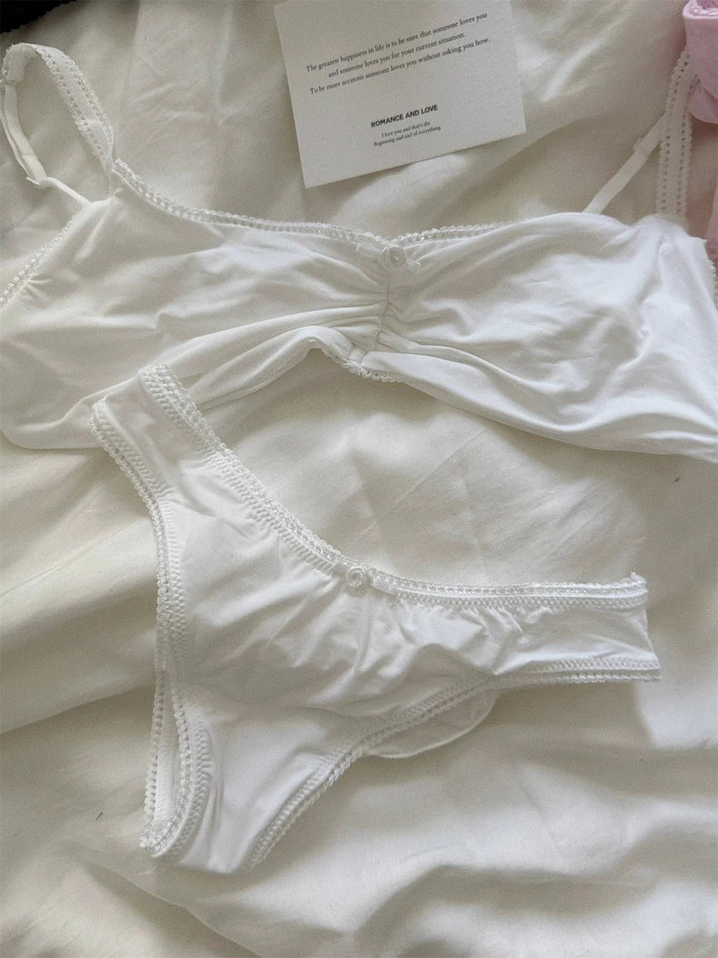 Lace Bra Set Woman Adjusted-strap Seamless Bras+Low Waist Panties Female Casual Simple Solid High Elasticity Lingerie Sets
