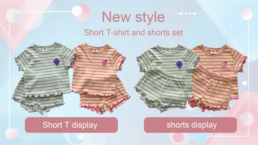 Summer baby clothes 0-5T solid color boys striped sleeveless T-shirt shorts set breathable girls vest short sleeved shorts set