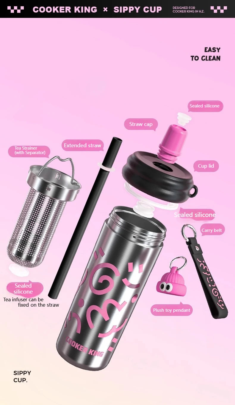 COOKER KinG Thermos Water Bottles Stainless Steel Thermal Straw Cup Tumbler Keep Cold and Hot Travel Mug Home Office Drinkware