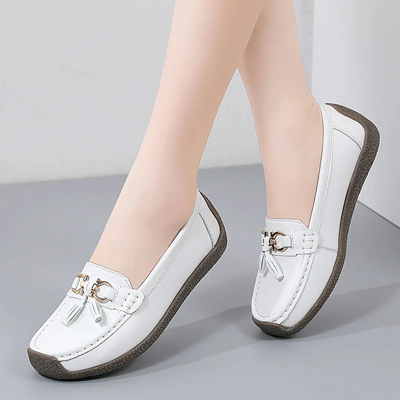 Women's Comfortable Loafers – Soft Sole Flat Shoes with Metal Buckle for Casual Daily Wear and Office Use zapatos para mujer
