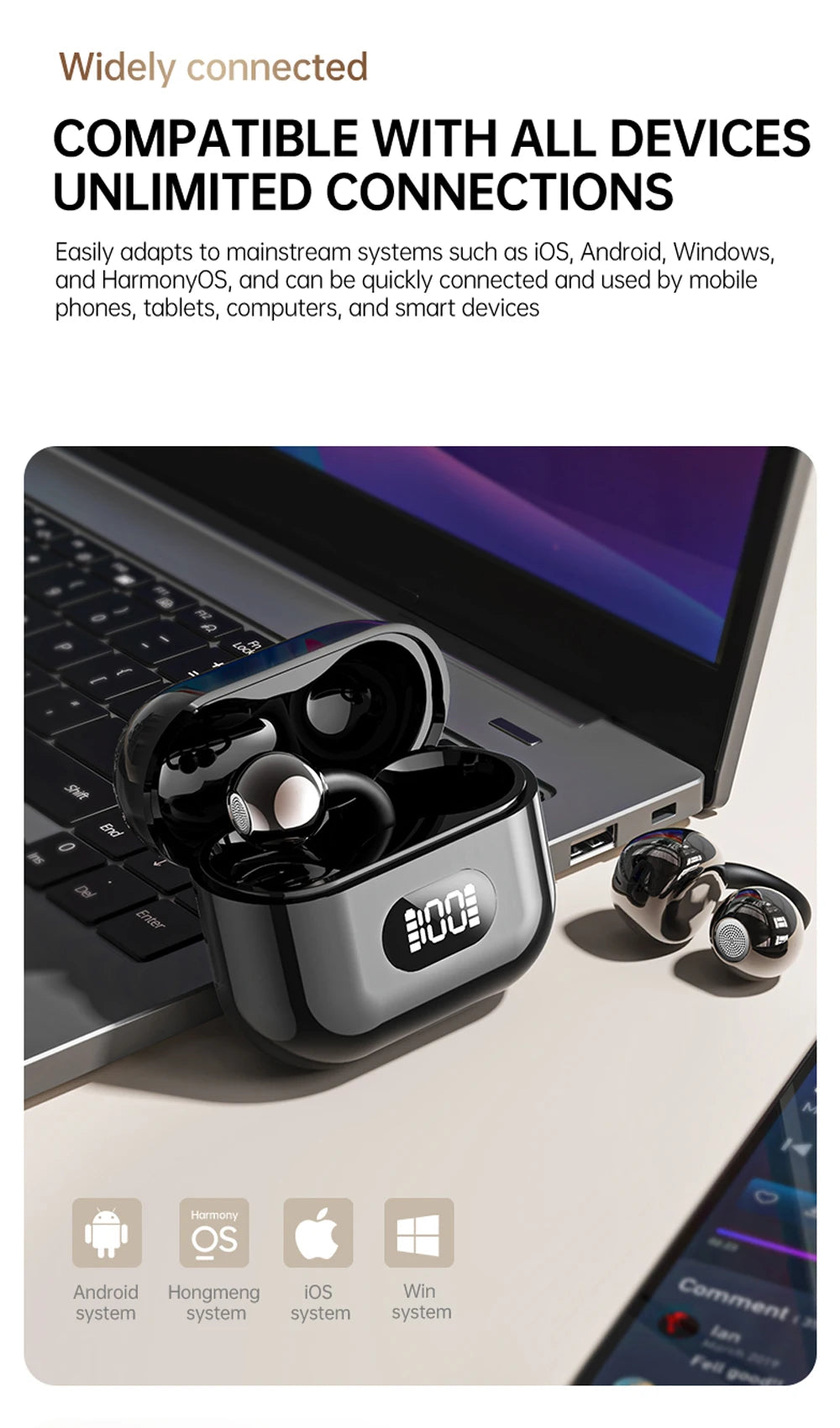 Earphone with Bluetooth 6.0 version X62 - Open-air wireless headphones for sports, commuting, low latency, high fidelity