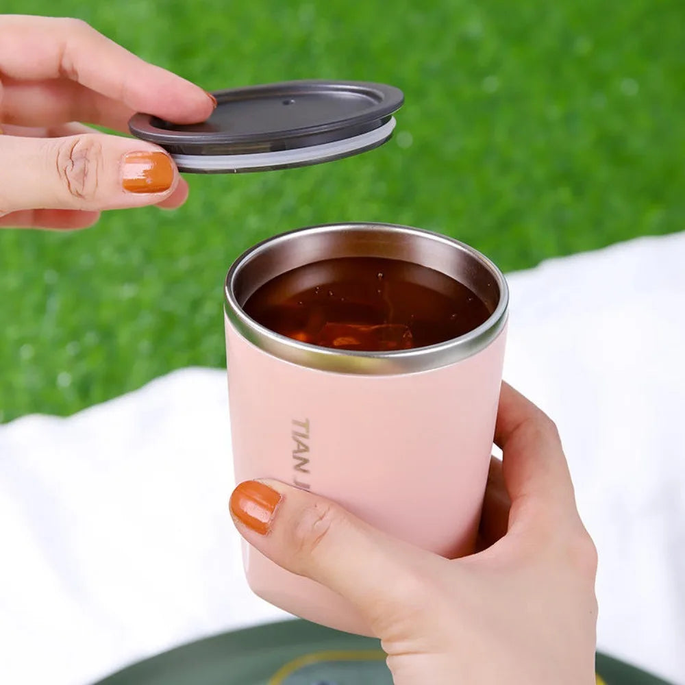 Drinkware 300ML Thermal Coffee Mug with Lid 304 Stainless Steel Vacuum Flask Leak-Proof Double Layer Insulated Tumbler Gift