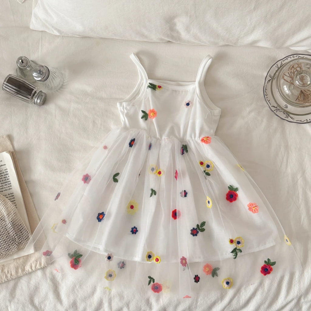 Summer Baby Girls  White Embroidered  Tie Back Suspender Dress Kids Sweet dress Children Outfit Skirt 6Month-3Y