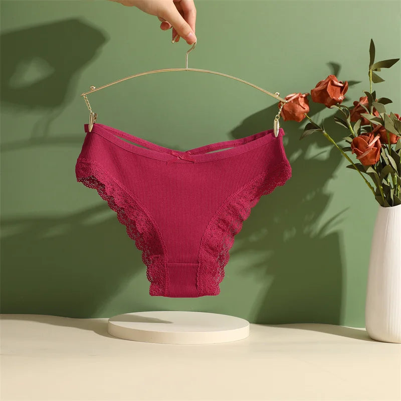 4PCS/Set Women Cotton Panties Sexy Lace Braizlian Panties Low Rise Hollow Out Underwear for Female Cute Bow Breathable Lingerie