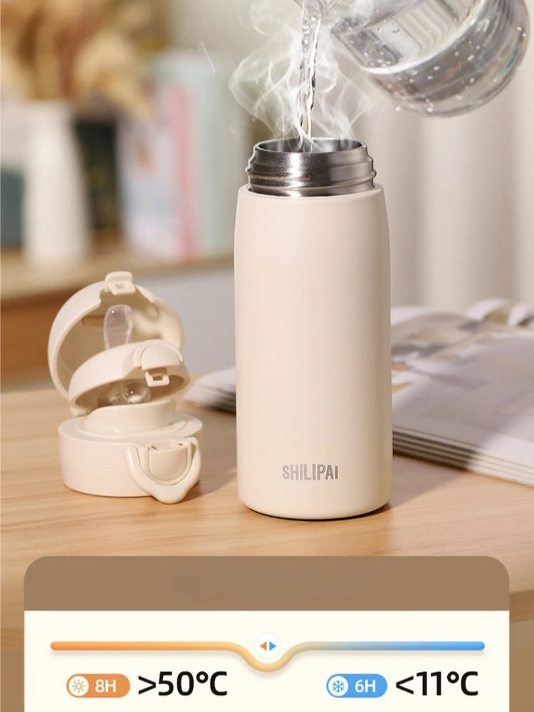 350ML Thermal Water Bottle Coffee Tumbler 316 Stainless Steel Thermos Bottle Dual Drink Vacuum Insulated Flask Straw Cup