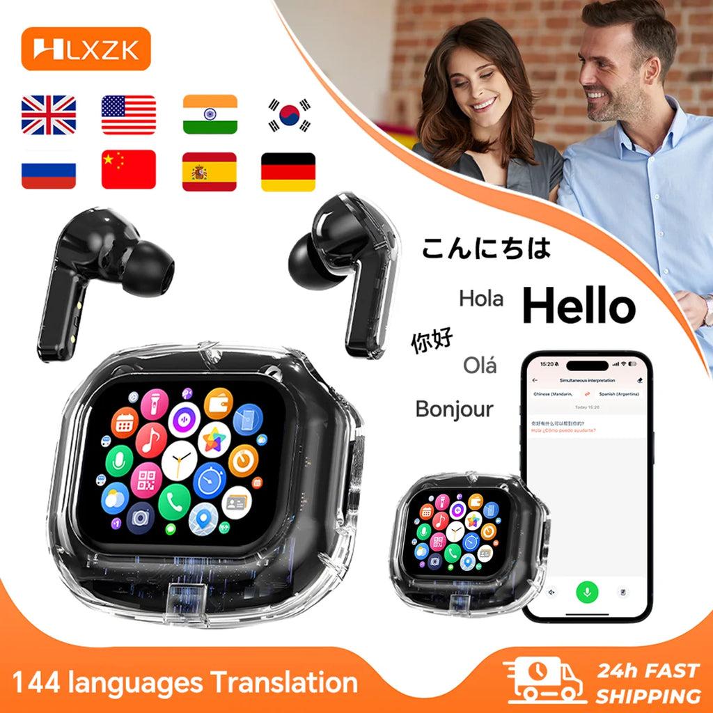 Wireless Bluetooth Headphones,144 Language Real Time Translation Earphones for Business,with Smart Touch Screen HiFi TWS Headset