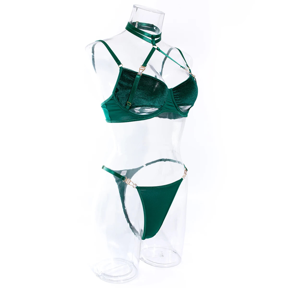 Cut Out Bra Set Women 2-piece Halter Bra + Brief Underwear Set 4 Color Velvet Sexy Intimates