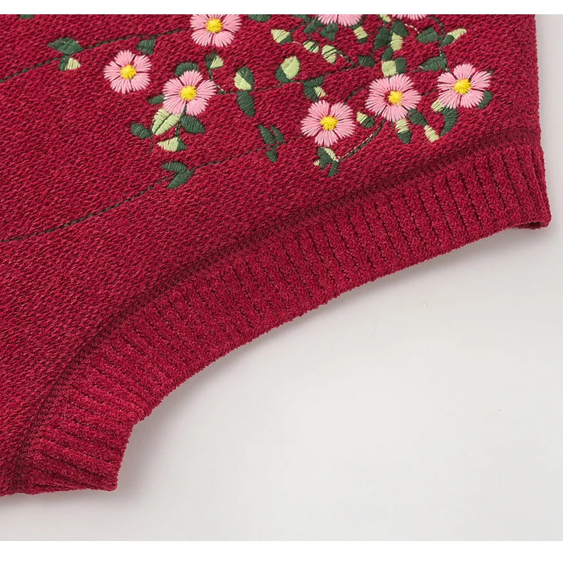 Grandma's Vest Autumn Winter Embroidered Middle Aged Mother's Outfit Cardigan Jacket Knitwears Sweater Women Wool Velvet Sueter