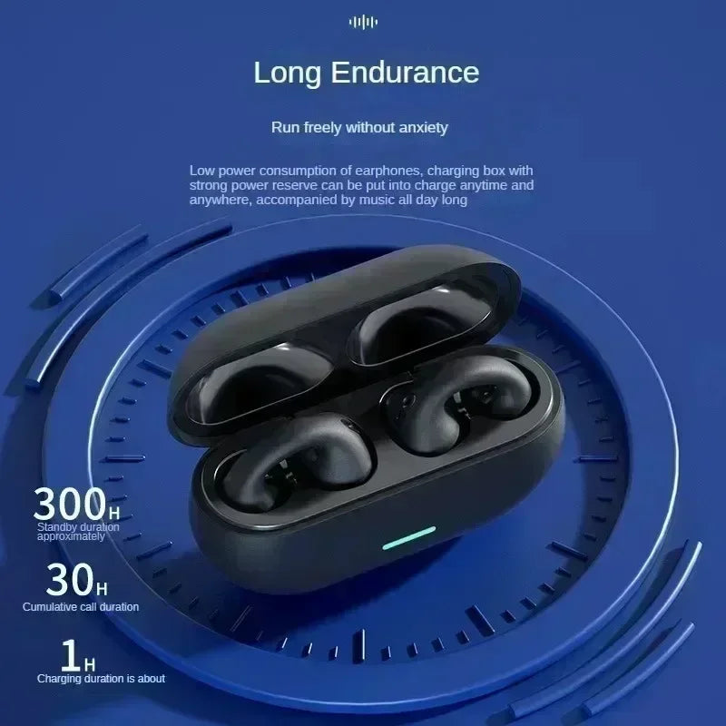 Bluetooth 5.3 Wireless Bone Conduction Headphones Clip Ear Music Noise Canceling Headset HD Call Sports Gaming Earphone
