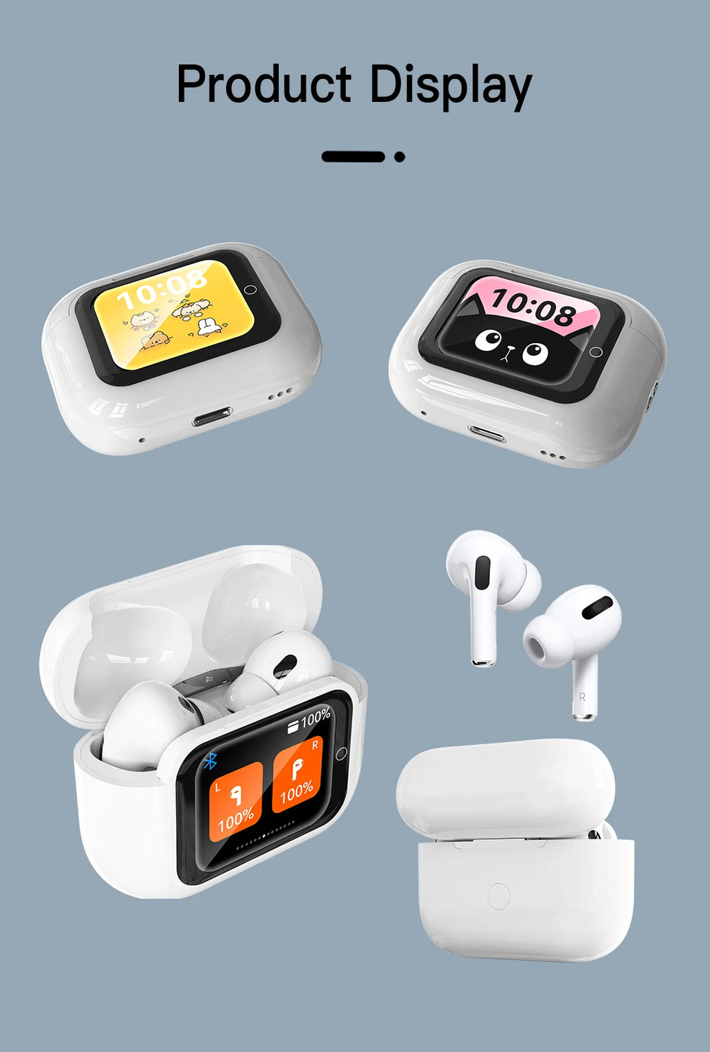 Wireless Earphones With Bluetooth 5.3 In-Ear Headphones Intelligent Noise Reduction Long Battery Life LED Color Screen Display