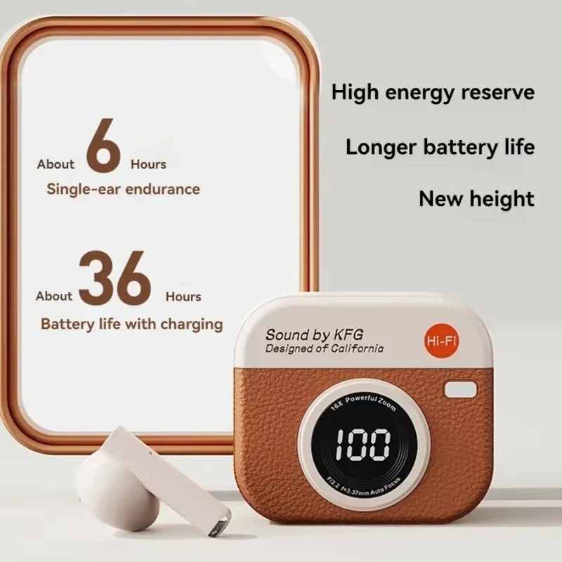 Bluetooth 5.4 vintage fashion wireless earphones, suitable for laptops, tablets, smartphones, and sports fitness, with LED displ
