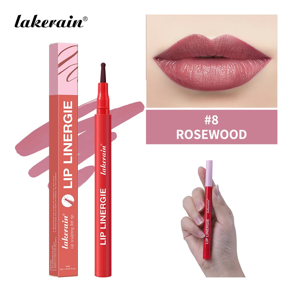 2-in-1 Lip Contour Lip Stain Pen Smudge-proof Non-stick Cup Moisturizing Lip Makeup Cosmetic Dual-Sided Tip Lip Stain & Liner