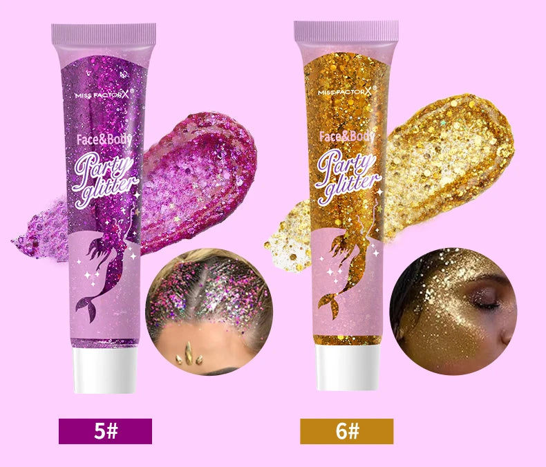10 piece body glitter gel, carnival face glitter cosmetics suitable for women, shiny thick hair glitter, carnival accessories fo