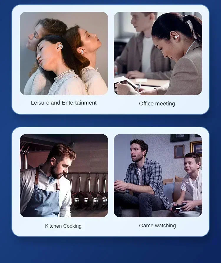 Bluetooth 5.3 Wireless Bone Conduction Headphones Clip Ear Music Noise Canceling Headset HD Call Sports Gaming Earphone
