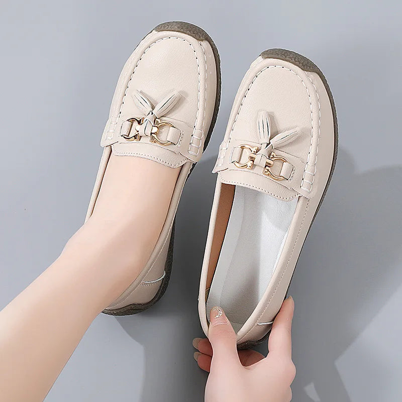 Women's Comfortable Loafers – Soft Sole Flat Shoes with Metal Buckle for Casual Daily Wear and Office Use zapatos para mujer