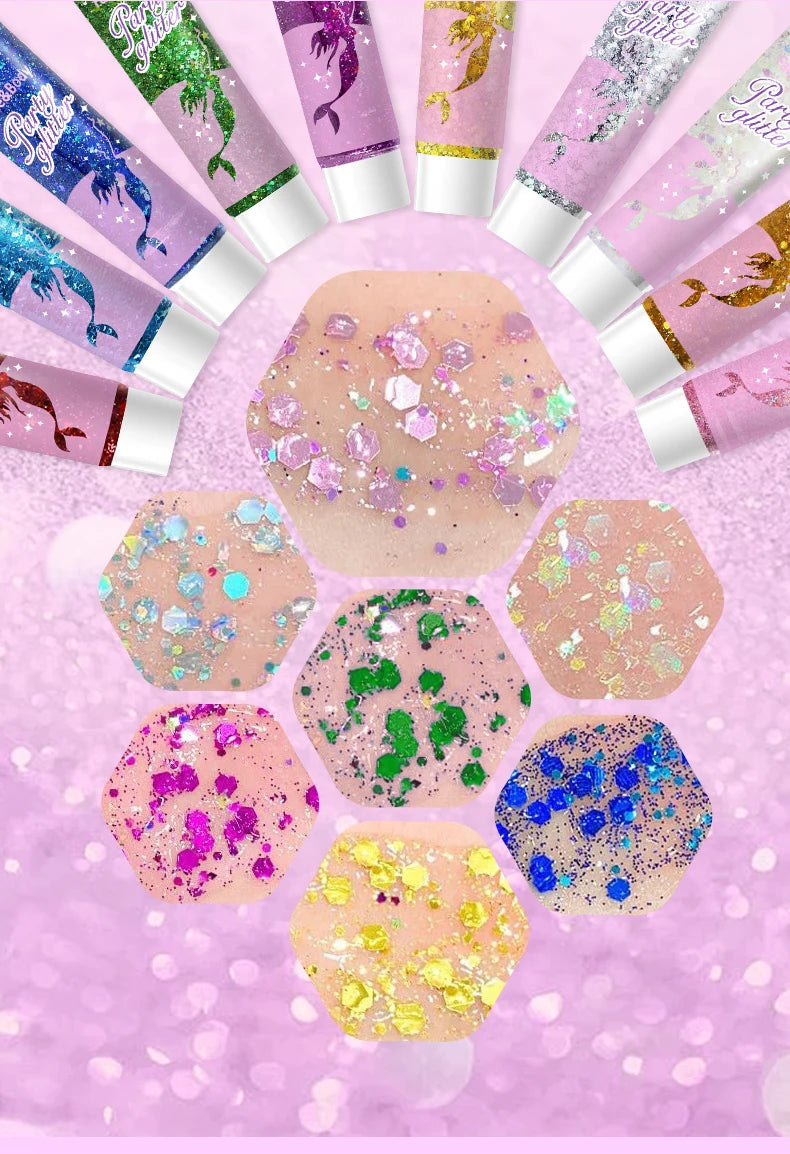 10 piece body glitter gel, carnival face glitter cosmetics suitable for women, shiny thick hair glitter, carnival accessories fo