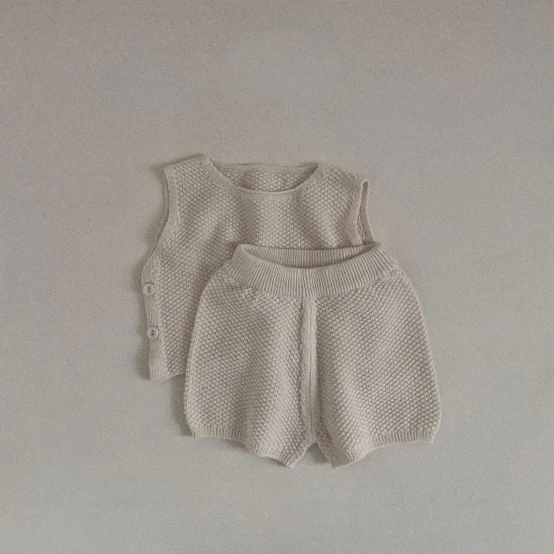 Summer baby clothes 0-5T solid color boys striped sleeveless T-shirt shorts set breathable girls vest short sleeved shorts set