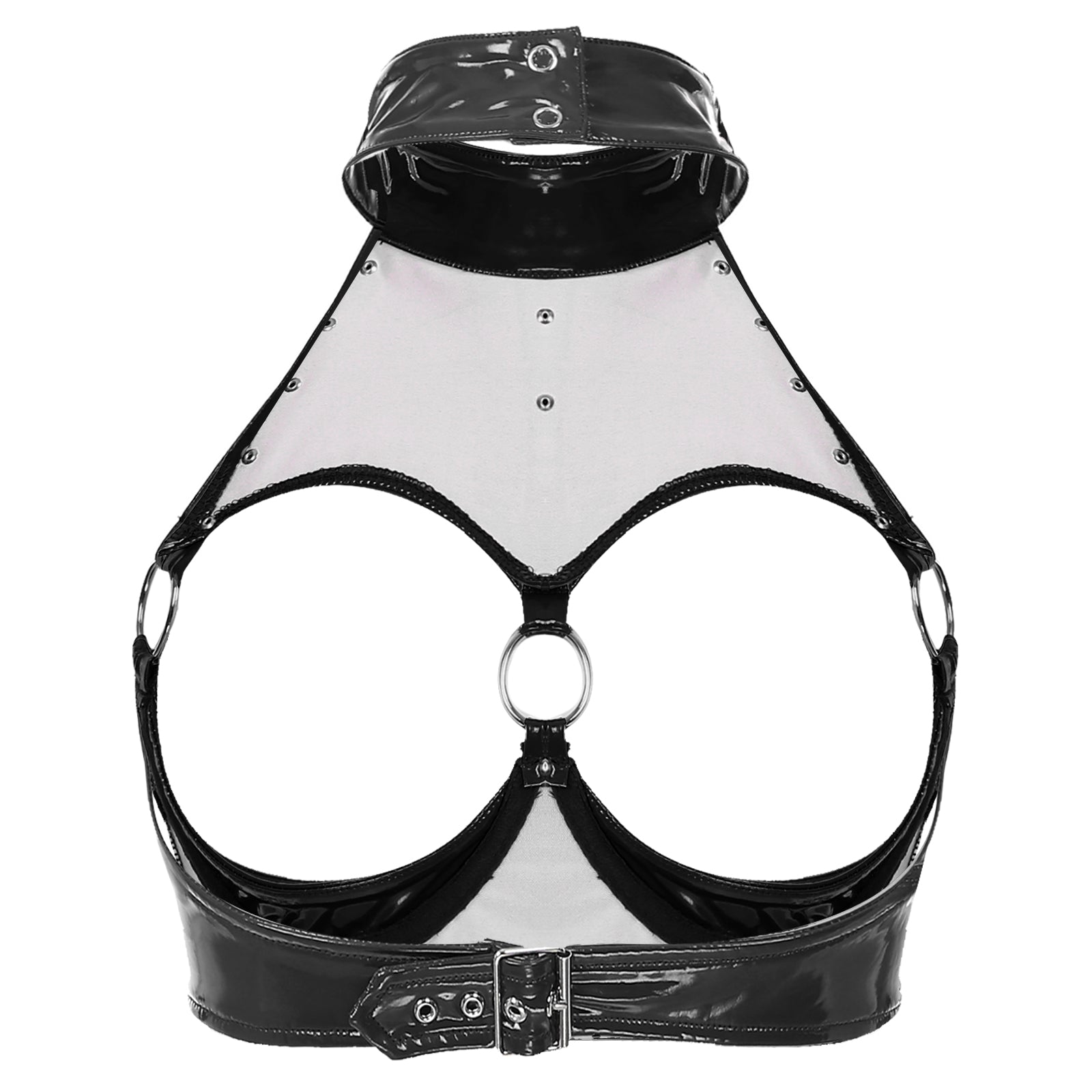Lingerie Sexy Set Women Wetlook Patent Leather Wire-free Open Cup Sexy Bra with Ruffle Built-in Thongs Garter Belt Mini Skirts