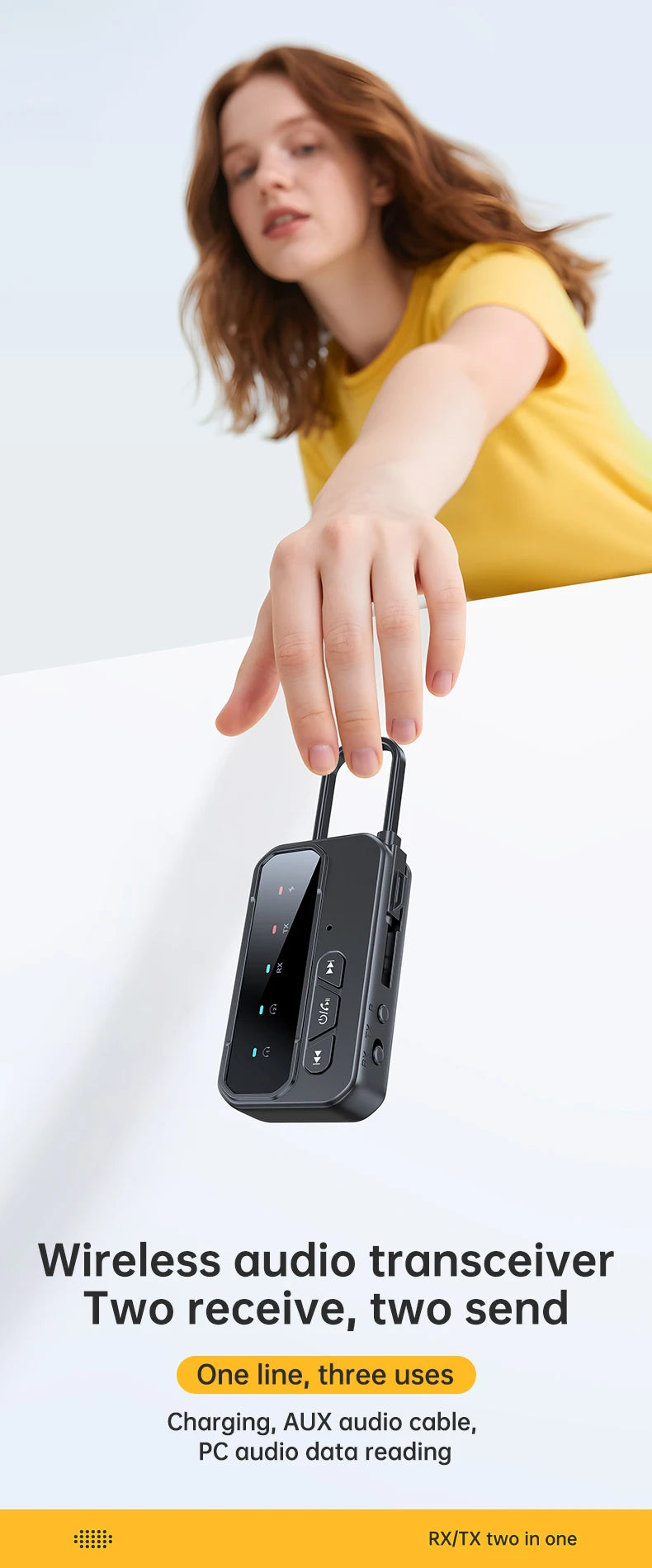Bluetooth 5.4 Transmitter Receiver Supports to 2 Headphones/iphone AUX Wireless Audio Adapter for Car,Airplane,PC,Gym,Switch