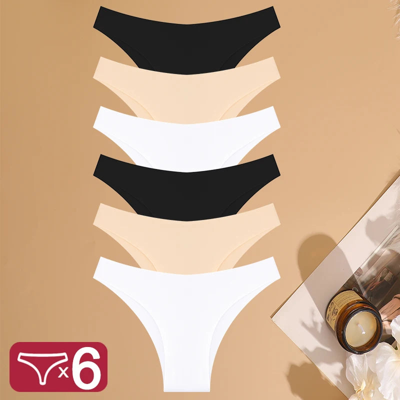 6Pcs/Set Low Waist Panties Plus Size Seamless Ice Silk Panty Sexy Girl Underwear Cotton Crotch Briefs Breathable Brazilian Pants