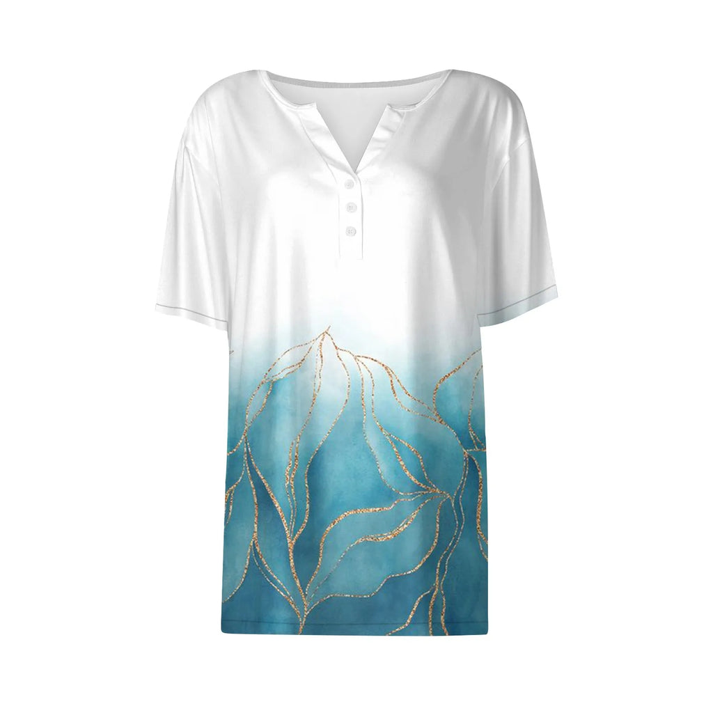 Summer Women T-Shirts 3D Fashion Print Gradient Harajuku T Shirt Oversized Tees for Ladies Clothing New Short Sleeve V-Neck Tops