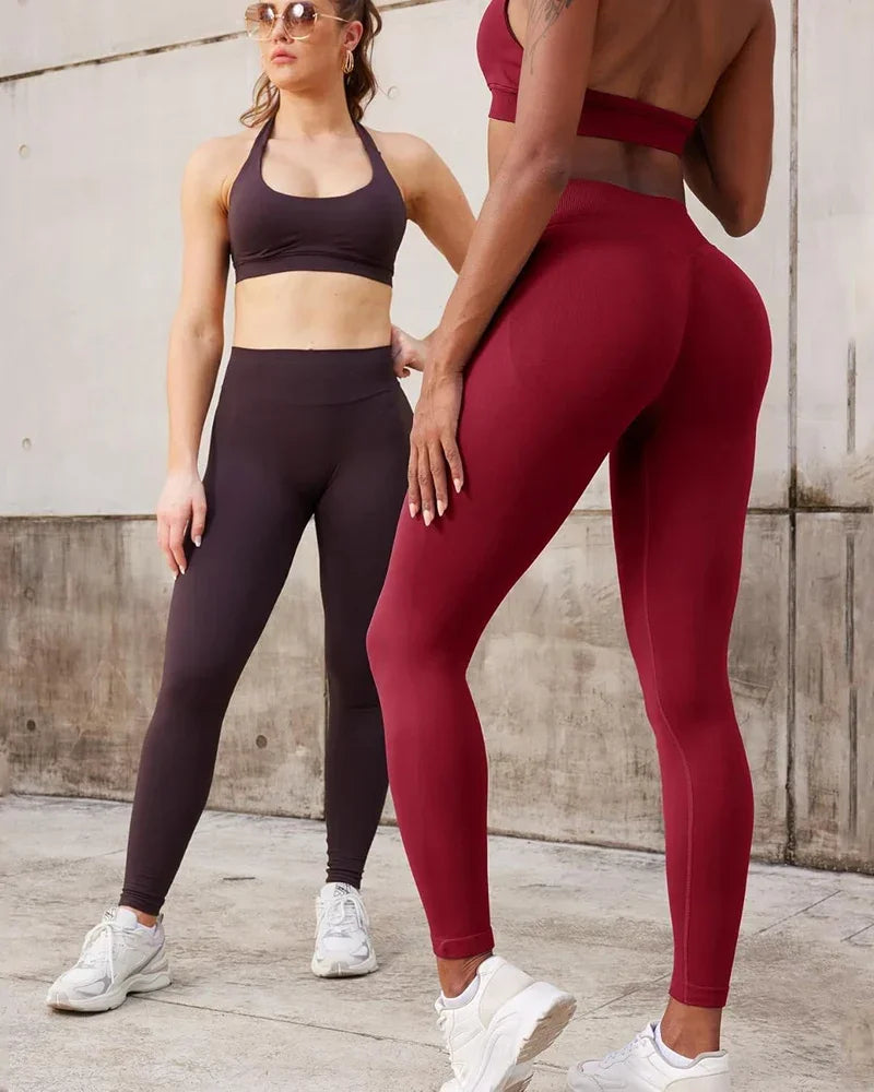 Gym Set 2pcs Women Backless Yoga Bra Top Workout Scrunch Pants Sports Suit Fitness Clothes Seamless Outfits Yoga Leggings