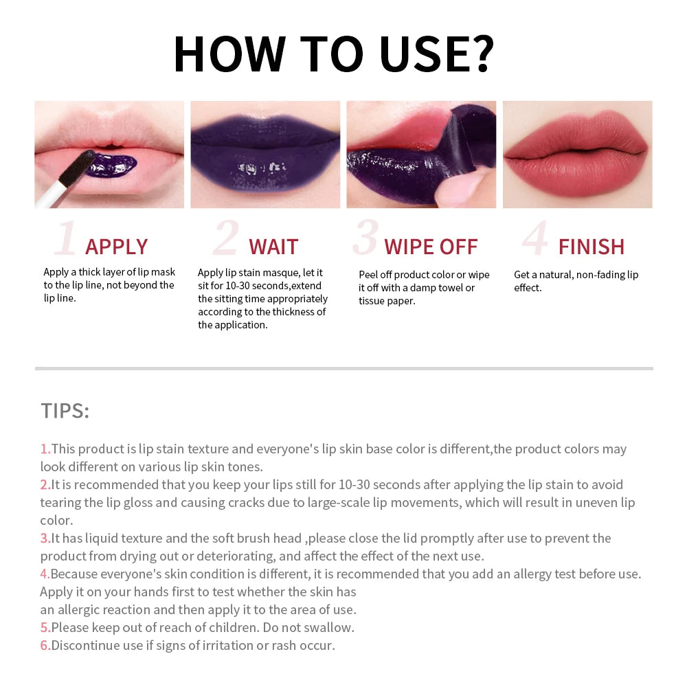Peel Off Lip Stain Gloss 3 Colors Long Lasting Waterproof Non-stick Cup Lip Glosses Transfer Proof Natural Pink Lip Stain Makeup
