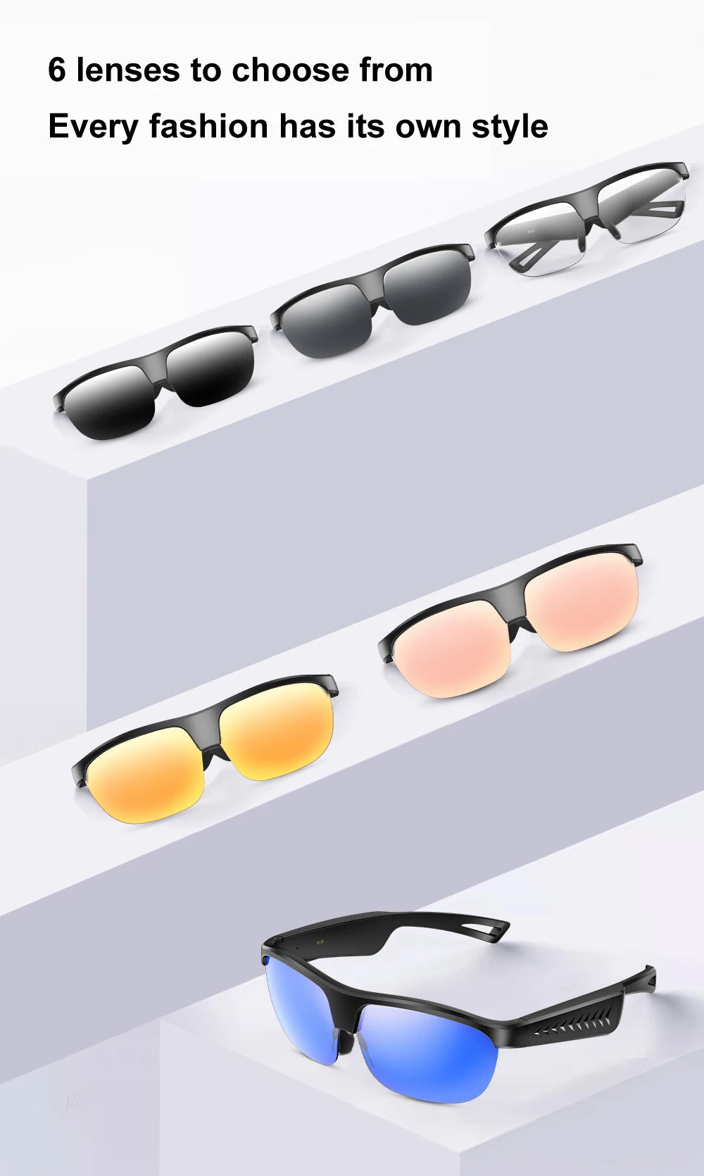 Fashion Bluetooth Smart Glasses Men Women Intelligent Noise ReductionBOSS Sound Chamber Speaker Clear Call UV Protection Lens