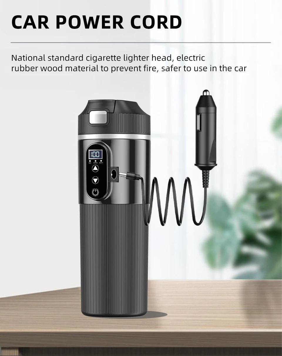 Car Thermos Cup 500ml Large Capacity 12V/24V Car Truck Universal Heating Cup Stainless Steel Car Electric Heating Cup