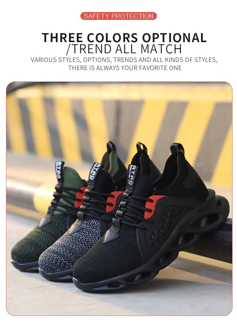 Work Safety Shoes Men Lightweight Indestructible Work Sneakers Security Steel Toe Shoes Safety Protective Boots Roofing Shoes
