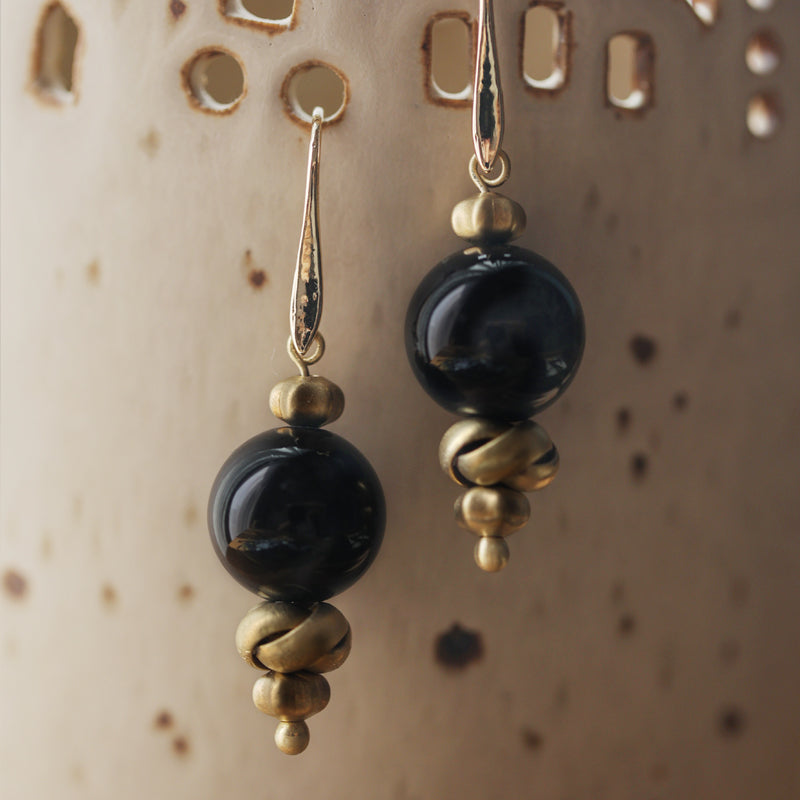 Onyx Knot Drop Earrings