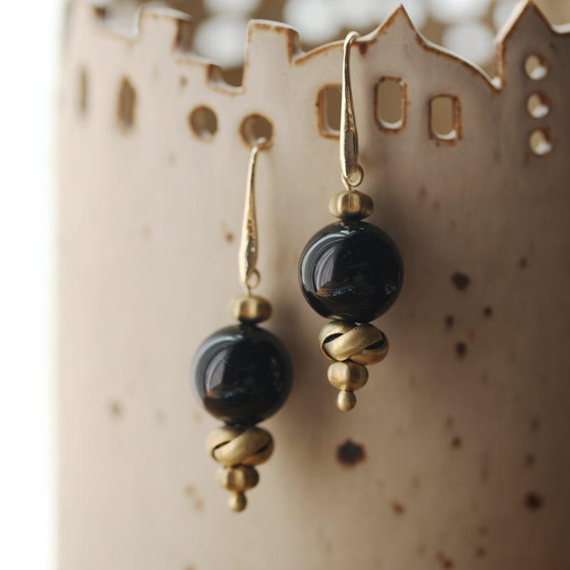 Onyx Knot Drop Earrings