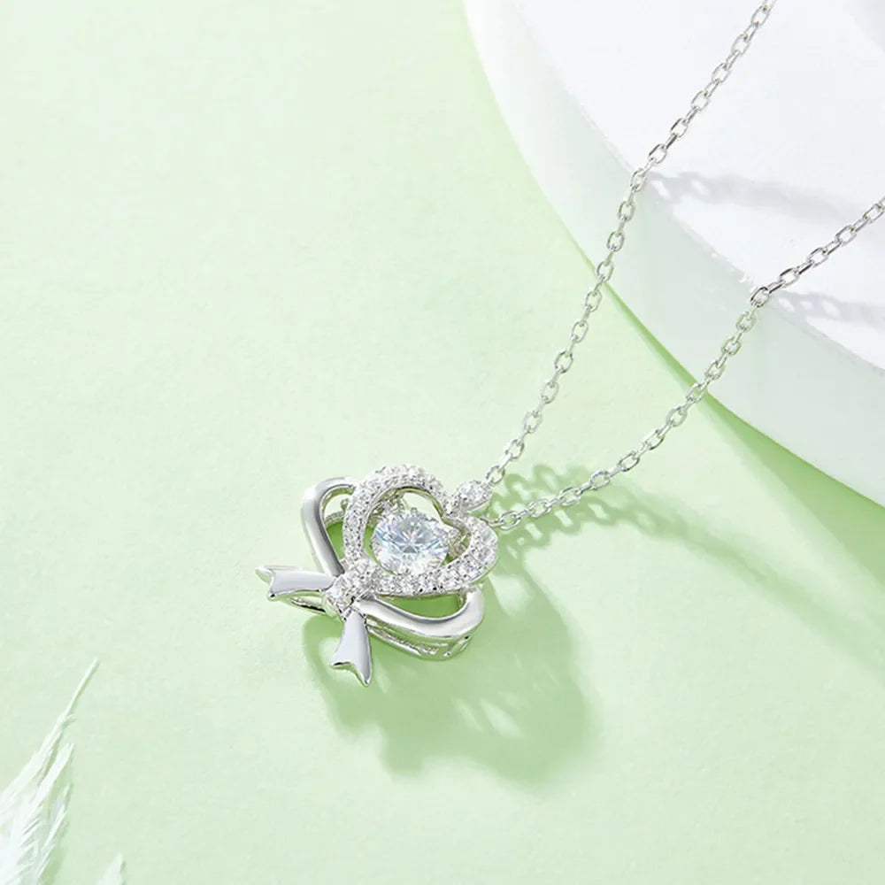 Sparkala™ 925 Sterling Silver Bow & Heart Necklace