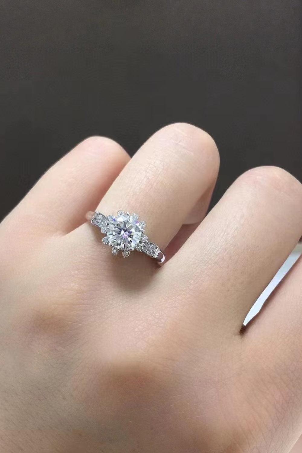 1 Carat Floral Round Brilliant Round Cut Sparkala™ Platinum Over Pure Sterling Silver Ring