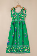 Floral Contrast Trim Knotted Straps Midi Dress